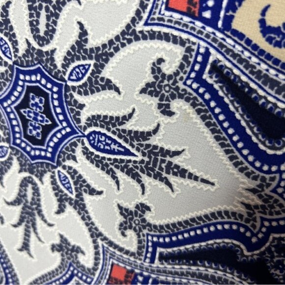 Roz & Ali Short Sleeve Blue Coral White Multi Stretch Blouse Large - Picture 10 of 11